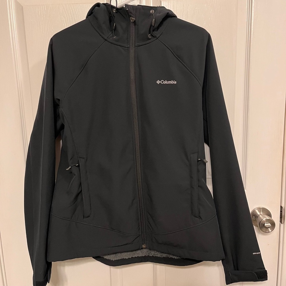 Columbia Womens Omni-Wind Softshell Hooded Jacket Black Fleece Lined Large